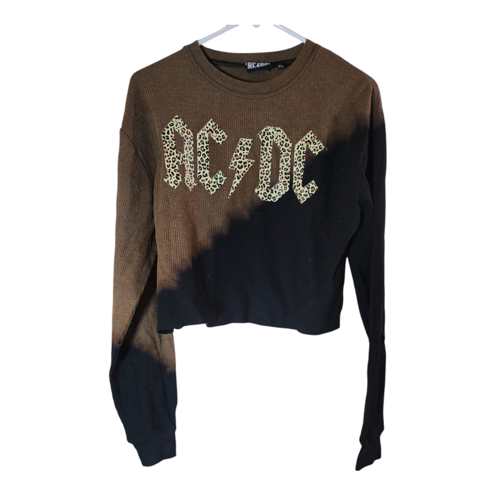 AC/DC Crop black and brown  Print Tee Long Sleeve size M